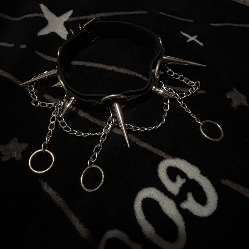 Hand made Black Spiked Choker with Chains